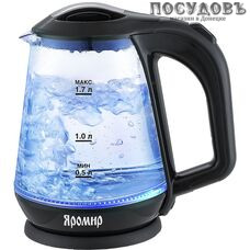 Яромир ЯР-1045 электрочайник, 2000 Вт, 1700 мл, стекло термостойкое, цвет черный