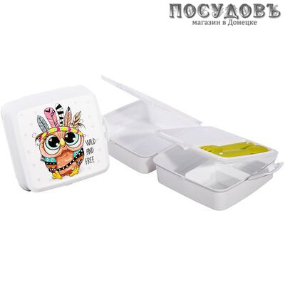 Эльфпласт Bento 487 ланч-бокс вилка столовая, ложка столовая, полипропилен, 150×150×90 мм 3 пр.