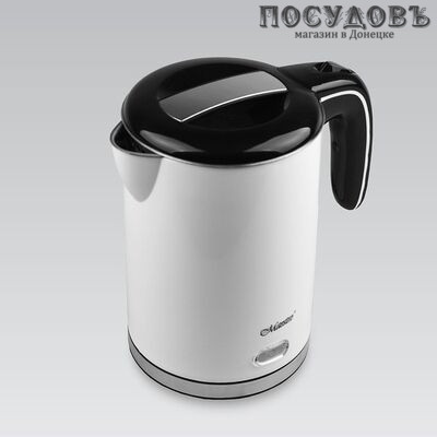 Maestro MR-030 электрочайник, 1500 Вт, 1200 мл, двойной нержавейка/пластик, цвет белый