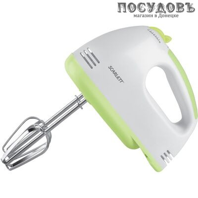 Scarlett SC-HM40S05 миксер, 300 Вт, 7 скоростей, цвет белый с зеленым