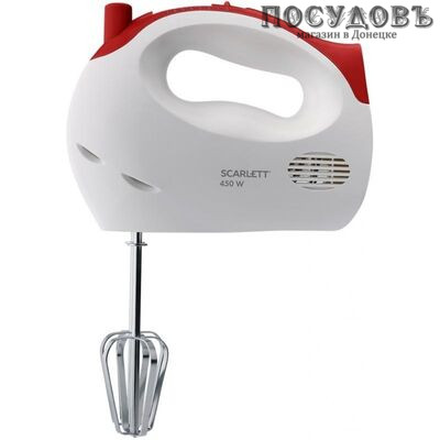Scarlett SC-HM40S13 миксер, 450 Вт, 7 скоростей, цвет белый с красным