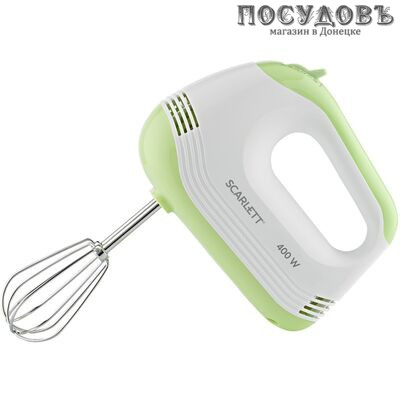 Scarlett SC-HM40S15 миксер, 400 Вт, 5 скоростей, цвет белый с зеленым