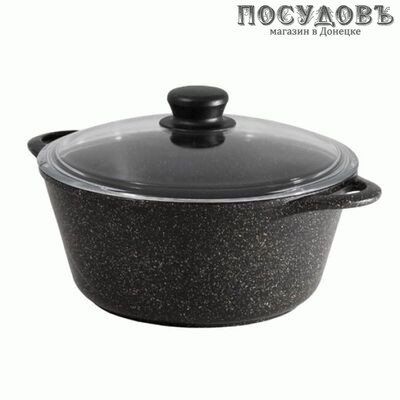 Горница К2432тм кастрюля объемом 3 л, алюминий литой, цвет темный мрамор, мраморное антипригарное внутреннее покрытие, с крышкой, Россия