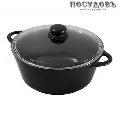 Горница К2432а кастрюля объемом 3 л, алюминий литой, цвет черный, антипригарное внутреннее покрытие, с крышкой, Россия