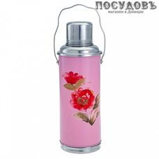 Webber 22012/2 термос с крышкой-стаканом, колба стеклянная 1200 мл, цвет розовый с рисунком