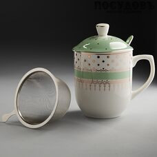 Beatrix МЛ088А кружка подарочная с крышкой, ситом и ложкой, 340 мл, фарфор, в подарочной упаковке 3 пр.
