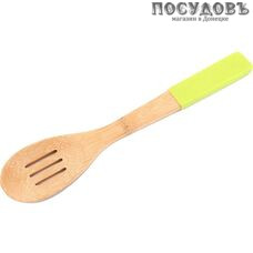 Agness 897-038, ложка с прорезями, 300×60 мм, бамбук, ручка бамбуковая с силиконовой вставкой 1 шт.