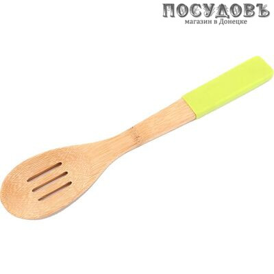 Agness 897-038, ложка с прорезями, 300×60 мм, бамбук, ручка бамбуковая с силиконовой вставкой 1 шт.