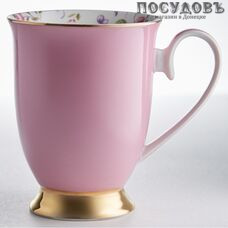 Beatrix МЛ038L1 кружка подарочная розовая с золотой обводкой, фарфор, 350 мл, в подарочной упаковке 1 шт.