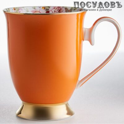 Beatrix МЛ040L1 кружка подарочная оранжевая с золотой обводкой, фарфор, 350 мл, в подарочной упаковке 1 шт.