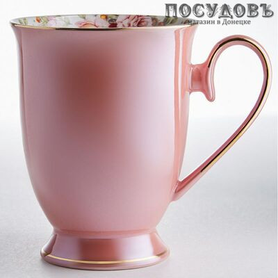 Beatrix МЛ042L1 кружка подарочная розовая с золотой обводкой, фарфор, 350 мл, в подарочной упаковке 1 шт.