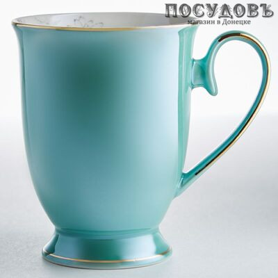 Beatrix МЛ045L1 кружка подарочная зеленая с золотой обводкой, фарфор, 350 мл, в подарочной упаковке 1 шт.
