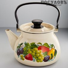 КМК 42104-122/6-У4 чайник объемом 3 л, дно Ø200 мм, сталь эмалированная, цвет: бежевый с рисунком, стальная эмалированная ручка, Россия 1 шт