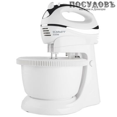 Scarlett SC-HM40B01 миксер с вращающейся чашей 5,0 л, 550 Вт, 5 скоростей, цвет белый