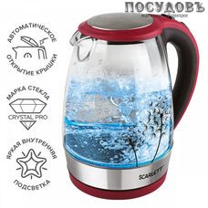 Scarlett Crystal Pro SC-EK27G49 электрочайник, 2200 Вт, 1700 мл, стекло термостойкое, подсветка, красный