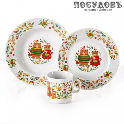 Добрушский фарфор Мишкины сказки 8с1378 набор детский, фарфор, Беларусь, в подарочной упаковке 3 пр.