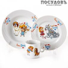 Добрушский фарфор Мой любимый пёс 8С0791 набор детский, фарфор, Беларусь, в подарочной упаковке 3 пр.
