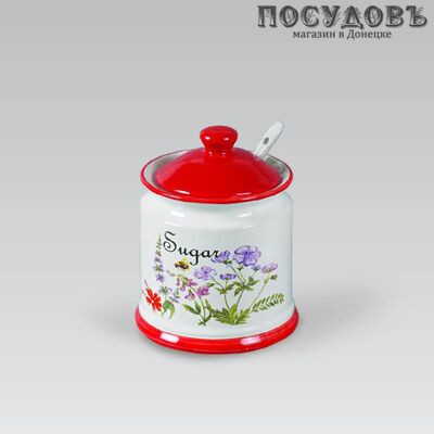 Maestro Flora MR-20008-09 сахарница с крышкой и ложкой, 89×115 мм, керамика