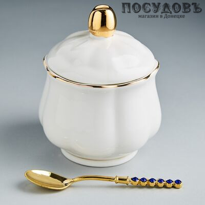 Beatrix МР010Е сахарница с крышкой и ложкой, 280 мл, фарфор, в упаковке 3 пр.