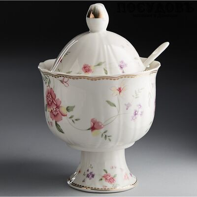 Beatrix Флориана МХ004E сахарница с крышкой и ложкой, 110×170 мм, фарфор, в упаковке 3 пр.