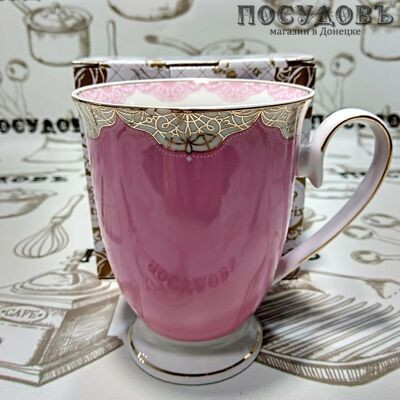Beatrix МЛ034L1 кружка подарочная розовая с золотым узором, 300 мл, фарфор, в подарочной упаковке 1 шт