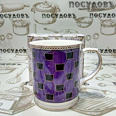 Beatrix МР055L1 кружка подарочная с геометрическим узором и золотом, 400 мл, фарфор, в подарочной упаковке 1 шт