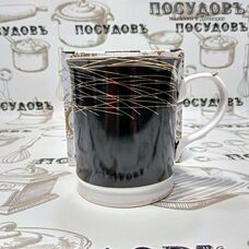 Beatrix МЛ059L1 кружка подарочная черная с золотым узором, 400 мл, фарфор, в подарочной упаковке 1 шт