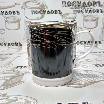 Beatrix МЛ059L1 кружка подарочная черная с золотым узором, 400 мл, фарфор, в подарочной упаковке 1 шт