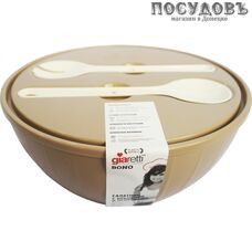 Giaretti Bono GR1817КФ салатник с крышкой, 2 ложки, полипропилен, цвет какао, 5000 мл
