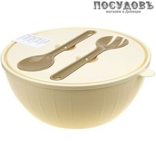 Giaretti Bono GR1817СЛ салатник с крышкой, 2 ложки, полипропилен, цвет сливочный крем, 5000 мл