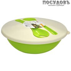 Giaretti Dolche GR1878ОЛ салатник с крышкой, 2 ложки, полипропилен, цвет оливковая роща, 3000 мл