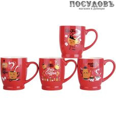 Коралл Кофейный микс ZC02-AH62 кружка на ножке, красная с рисунком, 320 мл, фарфор 1 шт.