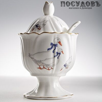 Beatrix Гуси МН091Е сахарница с крышкой и ложкой, 100?100?160 мм, 250 мл, фарфор