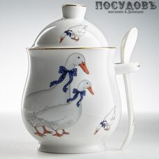 Beatrix Гуси МН094Е сахарница с крышкой и ложкой, 350 мл, фарфор