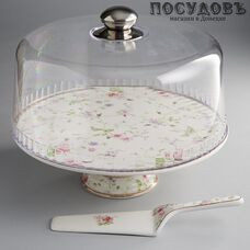 Beatrix Флер де лиз МР017X тортница на ножке с крышкой и лопаткой, фарфор, Ø300 мм, в подарочной упаковке 3 пр.