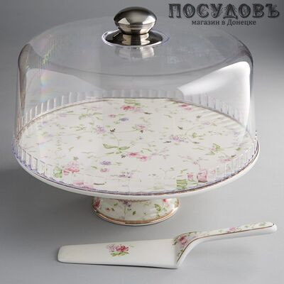 Beatrix Флер де лиз МР017X тортница на ножке с крышкой и лопаткой, фарфор, Ø300 мм, в подарочной упаковке 3 пр.