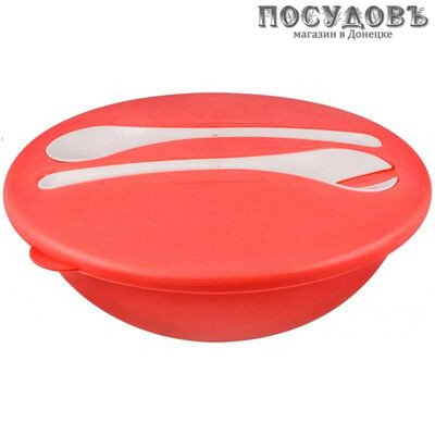 Plast Team PT9840КОРАЛ-20 салатник с крышкой, 2 ложками, полипропилен, Ø280×110 мм, 3000 мл
