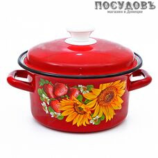КМК 61915-103/6-У4 кастрюля с крышкой 2,0 л, сталь эмалированная, цвет красный с рисунком