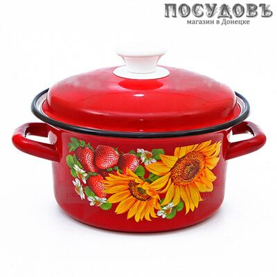 КМК 61915-103/6-У4 кастрюля с крышкой 2,0 л, сталь эмалированная, цвет красный с рисунком