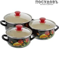 КМК Желтые нарциссы-1 набор посуды, 3 кастрюли с крышками, сталь эмалированная, 6 пр.