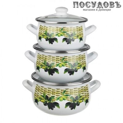 Hascevher Оливки 6789 набор посуды, 3 кастрюли с крышками, сталь эмалированная, 6 пр.