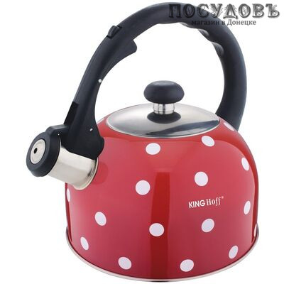 KING Hoff KH-1052 чайник со свистком, 2,6 л, сталь нержавеющая, цвет: красный с узором