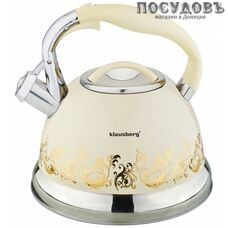 Klausberg KB-7469 чайник со свистком, 2,8 л, сталь нержавеющая, цвет: бежевый с золотым узором