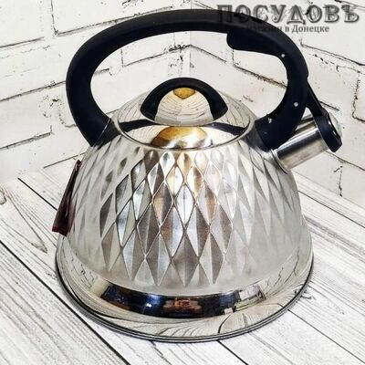 Webber BE-0596 чайник со свистком, 2,7 л, сталь нержавеющая, цвет: сатин