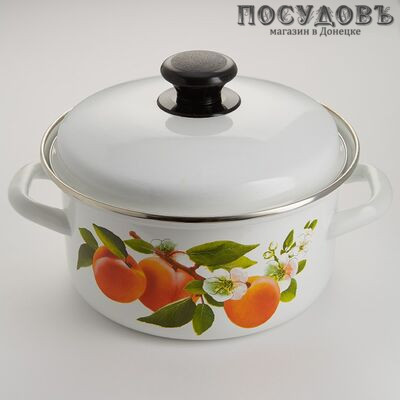 КМК 51904-382/6-У4 кастрюля с крышкой, белый с рисунком, сталь эмалированная, 2,3 л, Ø180×100 мм