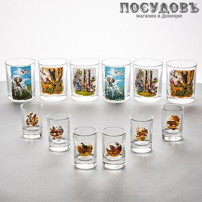 ДекоСтек Охота 1021/1022/9, стаканы в наборе, стекло, цветная коробка 12 пр.