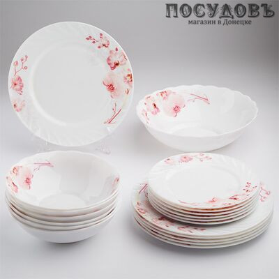 Teropal Орхидея 0019М/36SK сервиз столовый, стеклокерамика, Испания, в упаковке 19 пр.