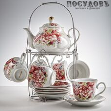 Beatrix Нежный пион Ф5-022К/13 набор чайный, фарфор, металлическая подставка, в подарочной упаковке 13 пр.