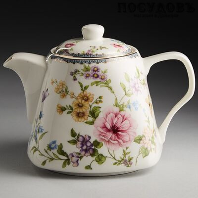 Rosario Ф2-027R чайник заварочный белый с рисунком Камелия, фарфор, 700 мл