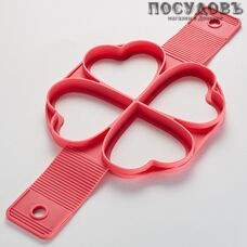 Webber Сердца BE-4486S круглая форма для яичницы, 4 формочки, силикон, 350×160×15 мм, цвет темно-розовый